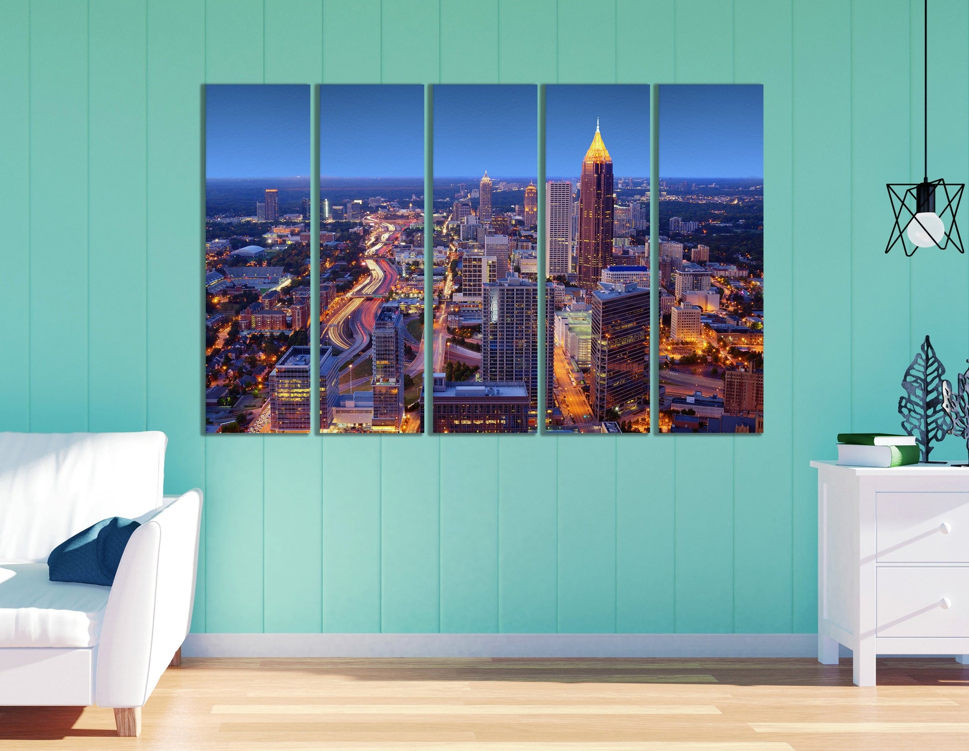 Atlanta Skyline Framed Canvas Leather Print, Made in Italy!