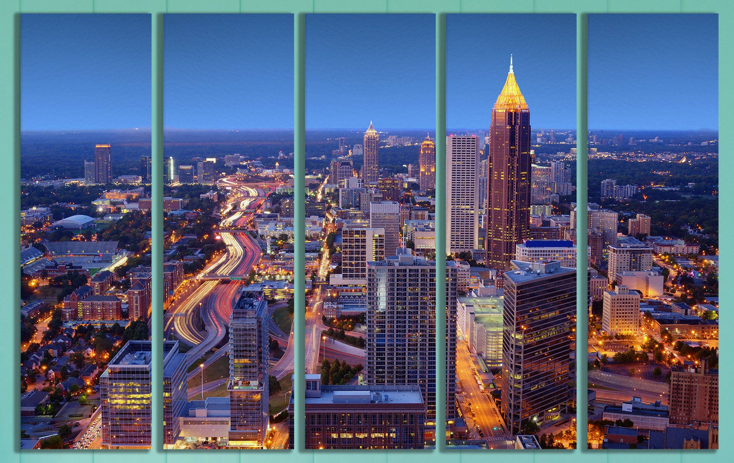 Atlanta Skyline Framed Canvas Leather Print, Made in Italy!