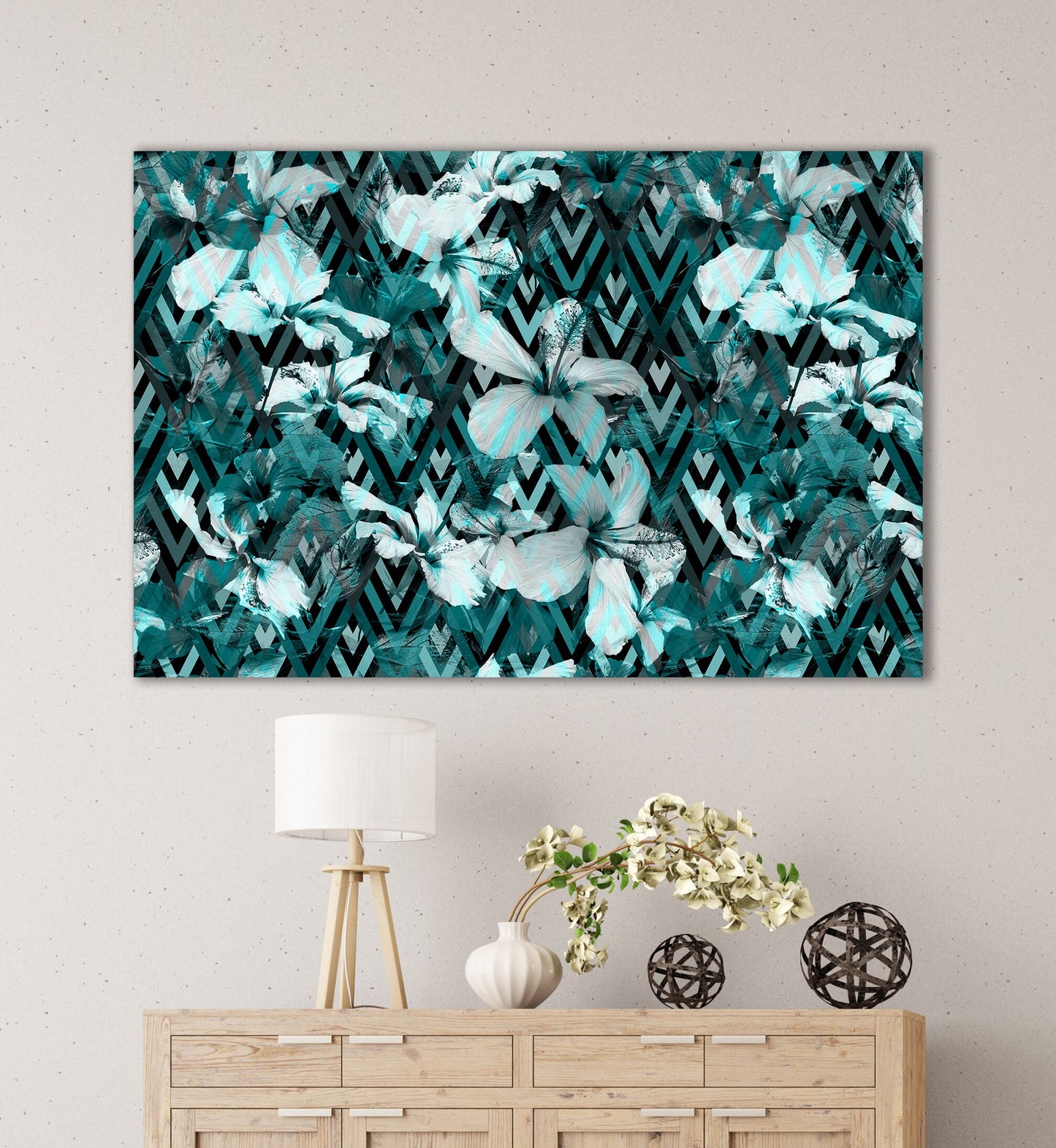 Flower Geometrical Artwork Framed Canvas Leather Print