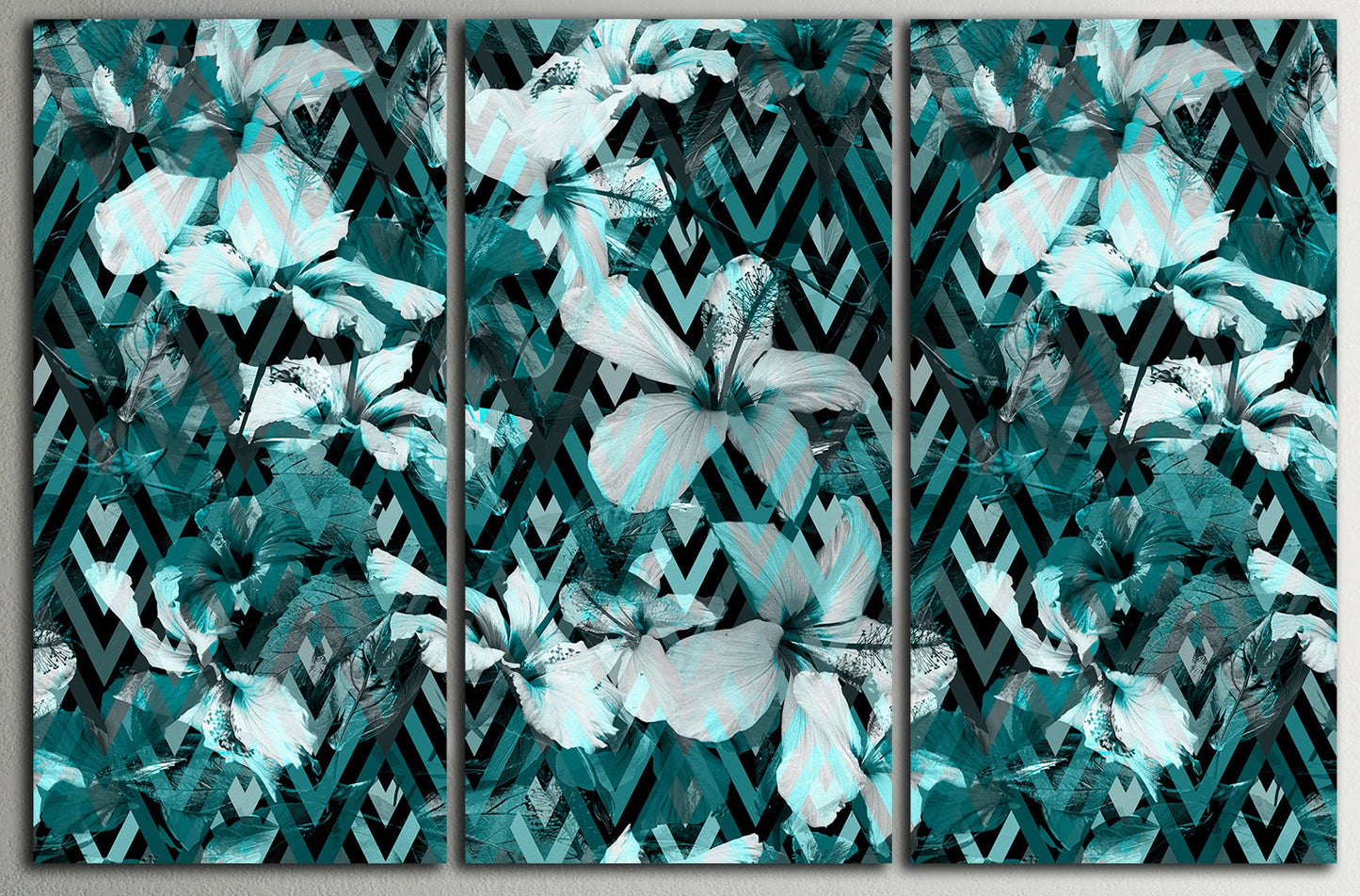 Flower Geometrical Artwork Framed Canvas Leather Print