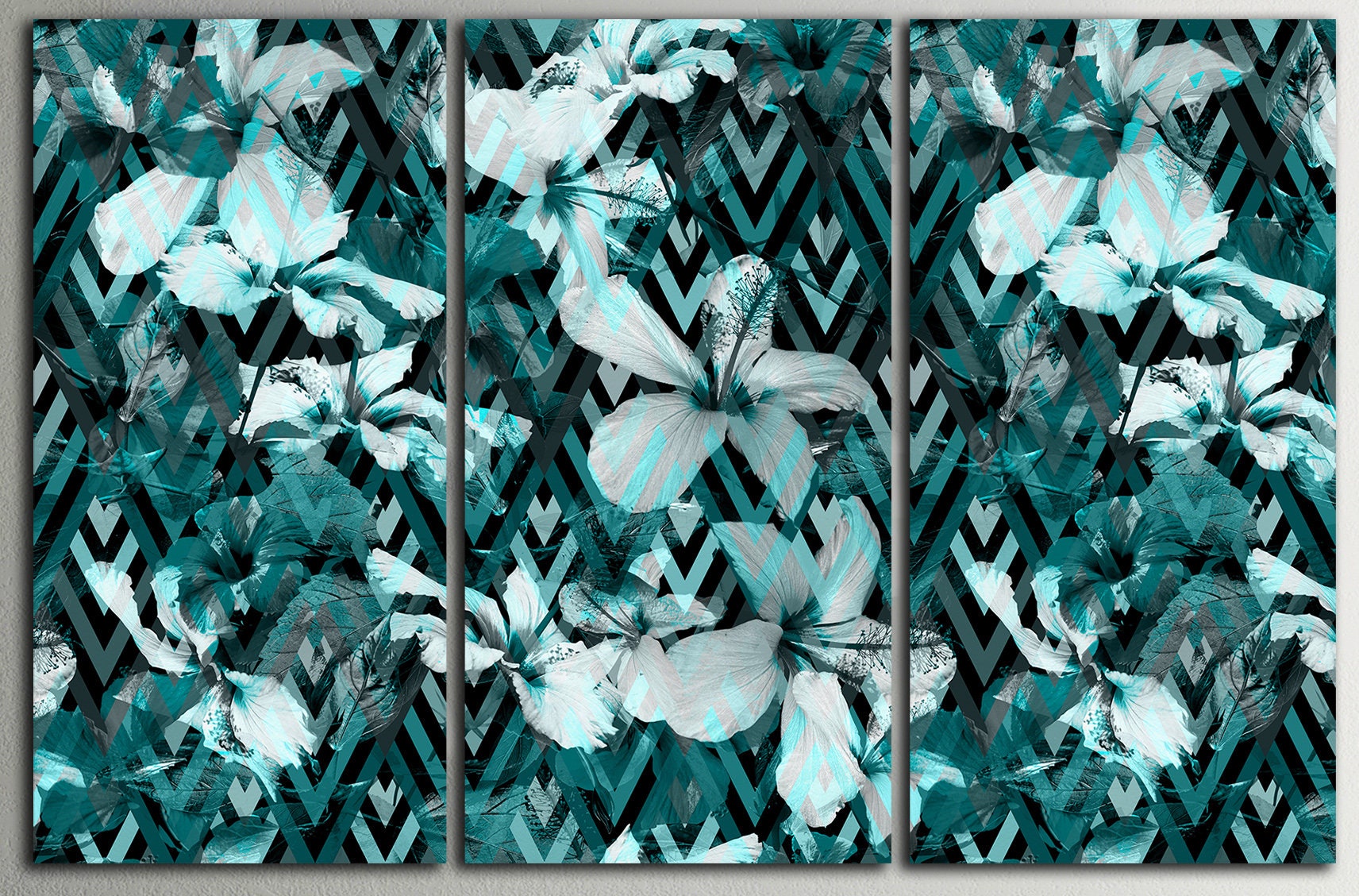 Flower Geometrical Artwork Framed Canvas Leather Print