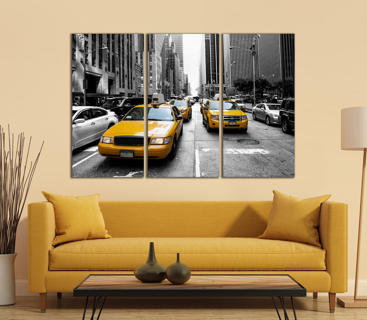 New York Yellow Cab Framed Canvas Leather Print