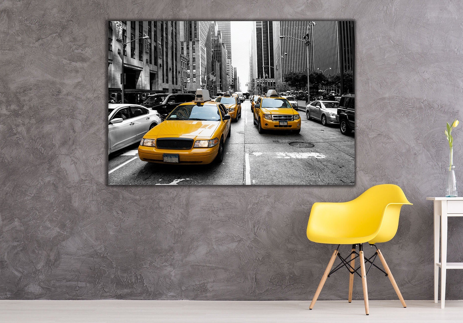New York Yellow Cab Framed Canvas Leather Print