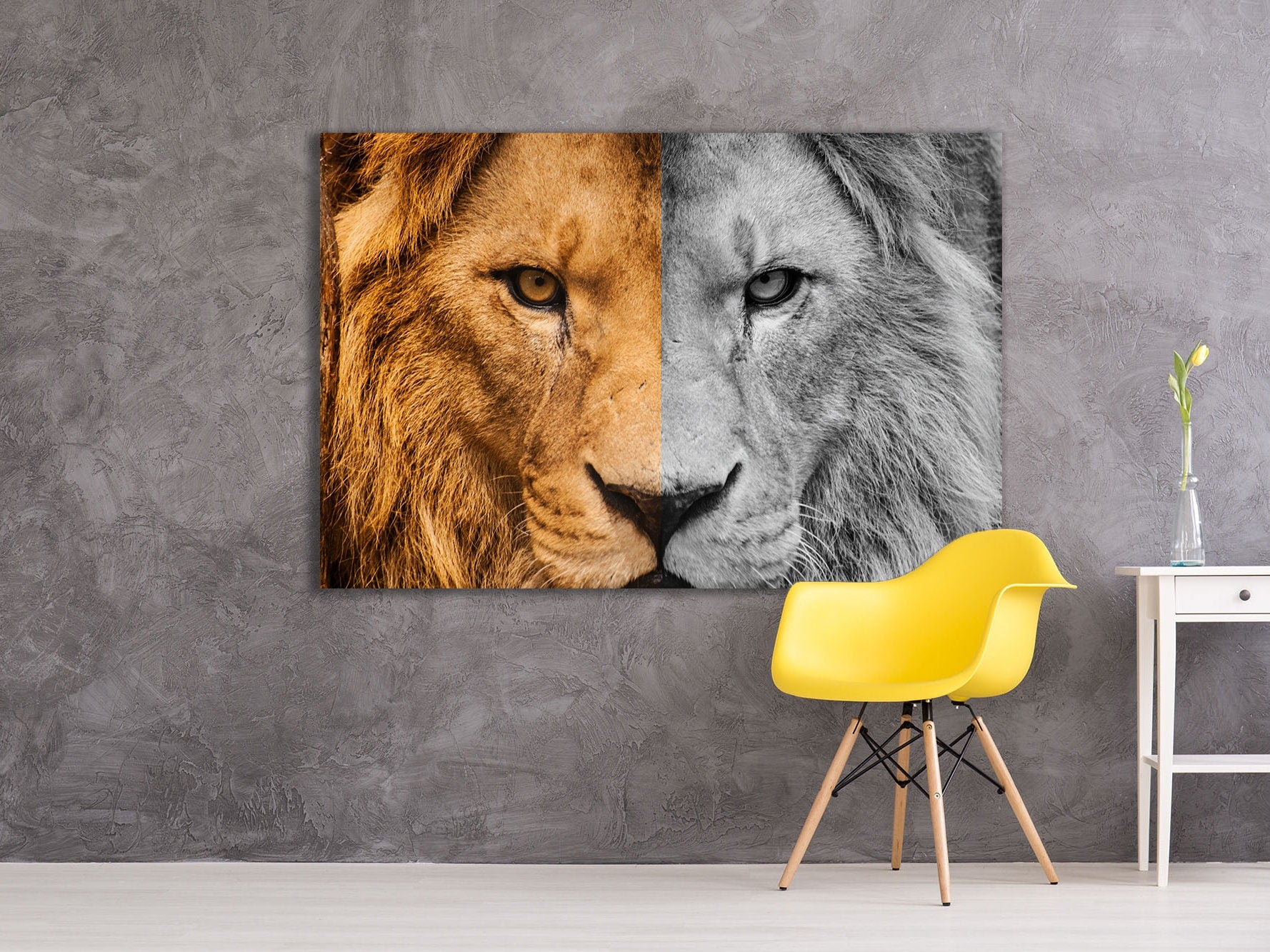 Lion face wall art wall decor canvas leather print
