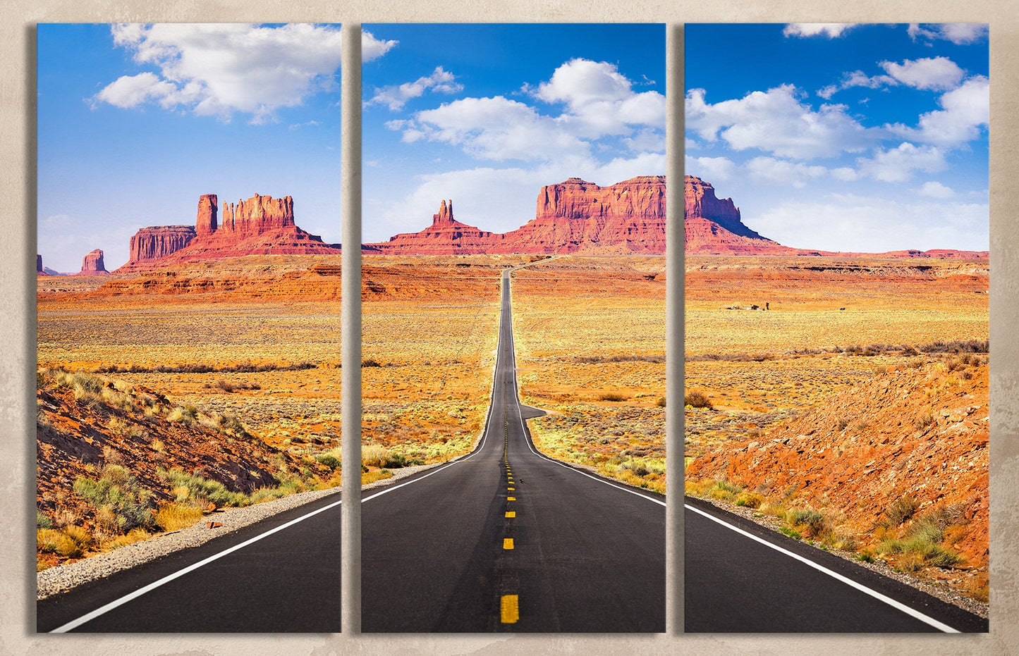 Monument Valley Road, Arizona, USA Canvas Eco Leather Print 3 Panels Detail
