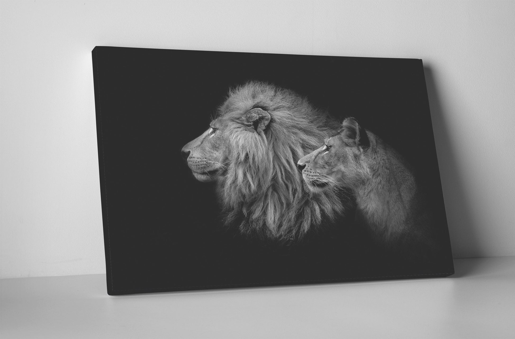 Lion&Lioness Leather Black and White Framed Canvas Eco Leather Print Made in Italy