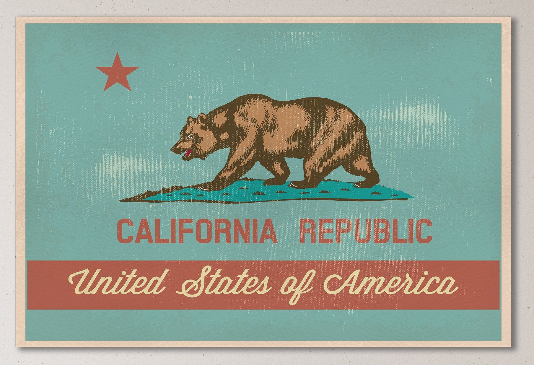 California Flag Artwork Framed Canvas Leather Print