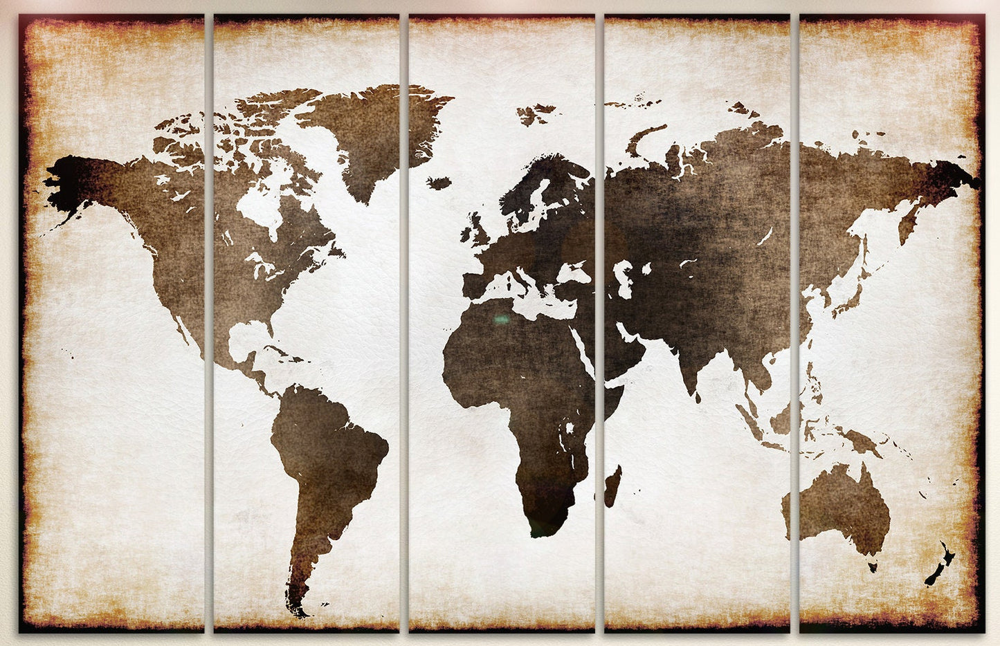 Burnt Old World Map Illustration Framed Canvas Leather Print