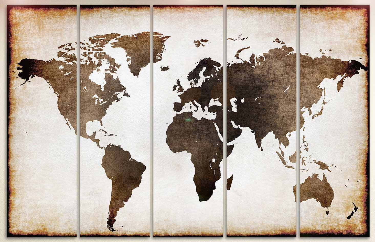 Burnt Old World Map Illustration Framed Canvas Leather Print