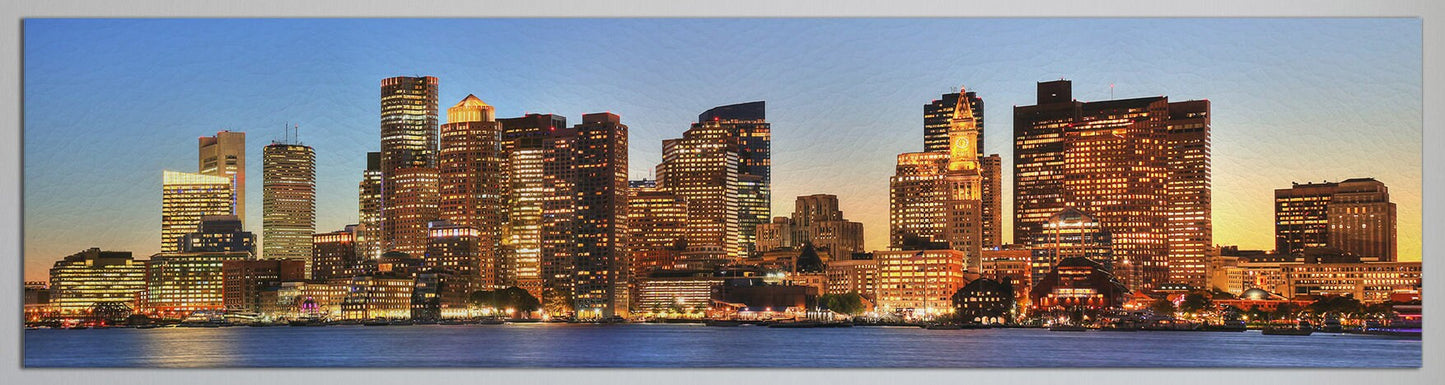Boston's Financial District Pier Park View Framed Canvas Leather Print
