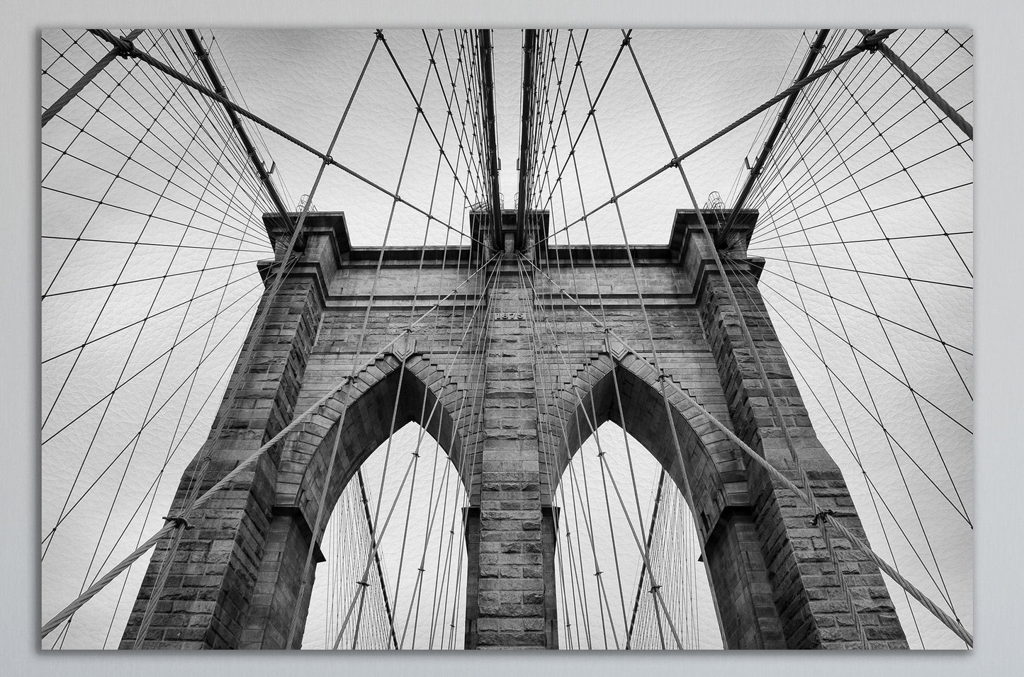 Brooklyn Bridge Closeup Black&White Framed Canvas Leather Print