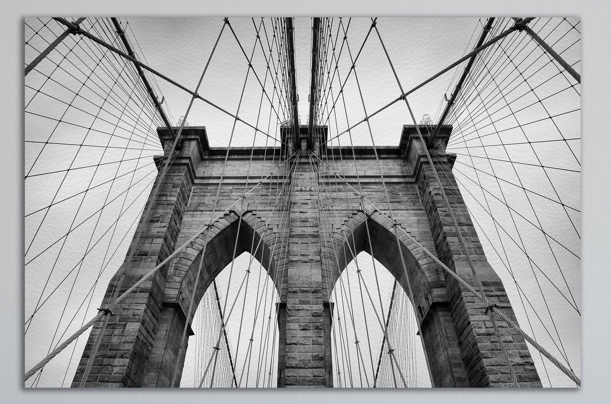 Brooklyn Bridge Closeup Black&White Framed Canvas Leather Print