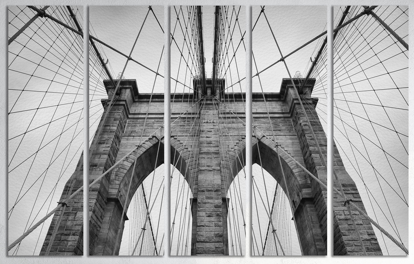 Brooklyn Bridge Closeup Black&White Framed Canvas Leather Print