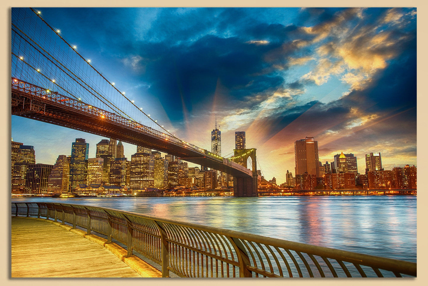 Brooklyn Bridge Framed Canvas Eco Leather Print, Made in Italy!