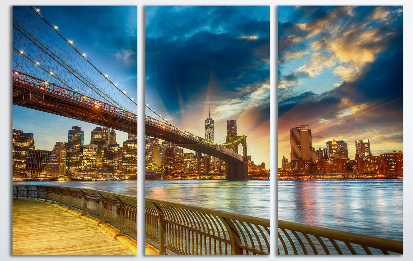 Brooklyn Bridge Framed Canvas Eco Leather Print, Made in Italy!