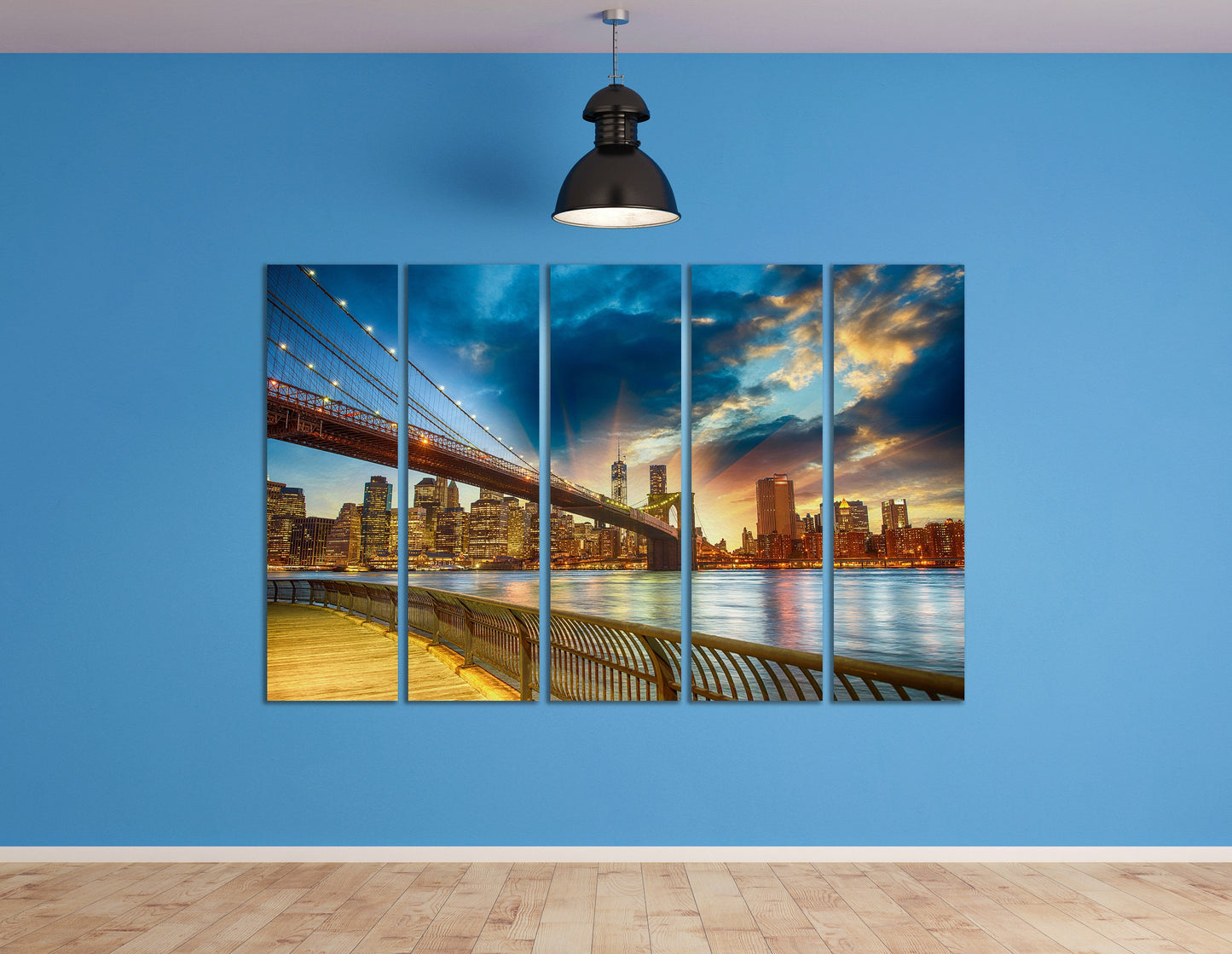 Brooklyn Bridge Framed Canvas Eco Leather Print, Made in Italy!