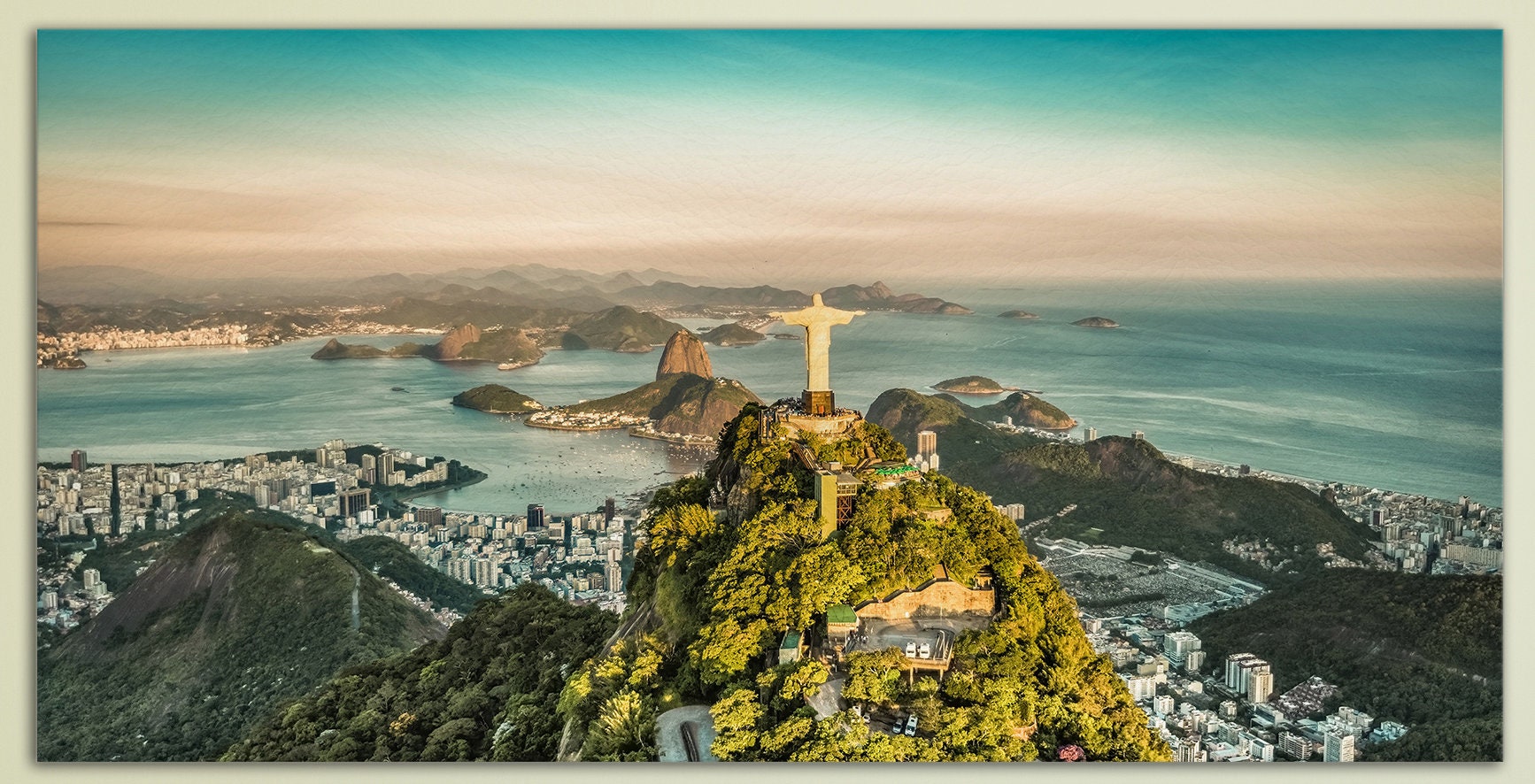 Christ the Redeemer Statue Botafogo Bay Framed Canvas Leather Print