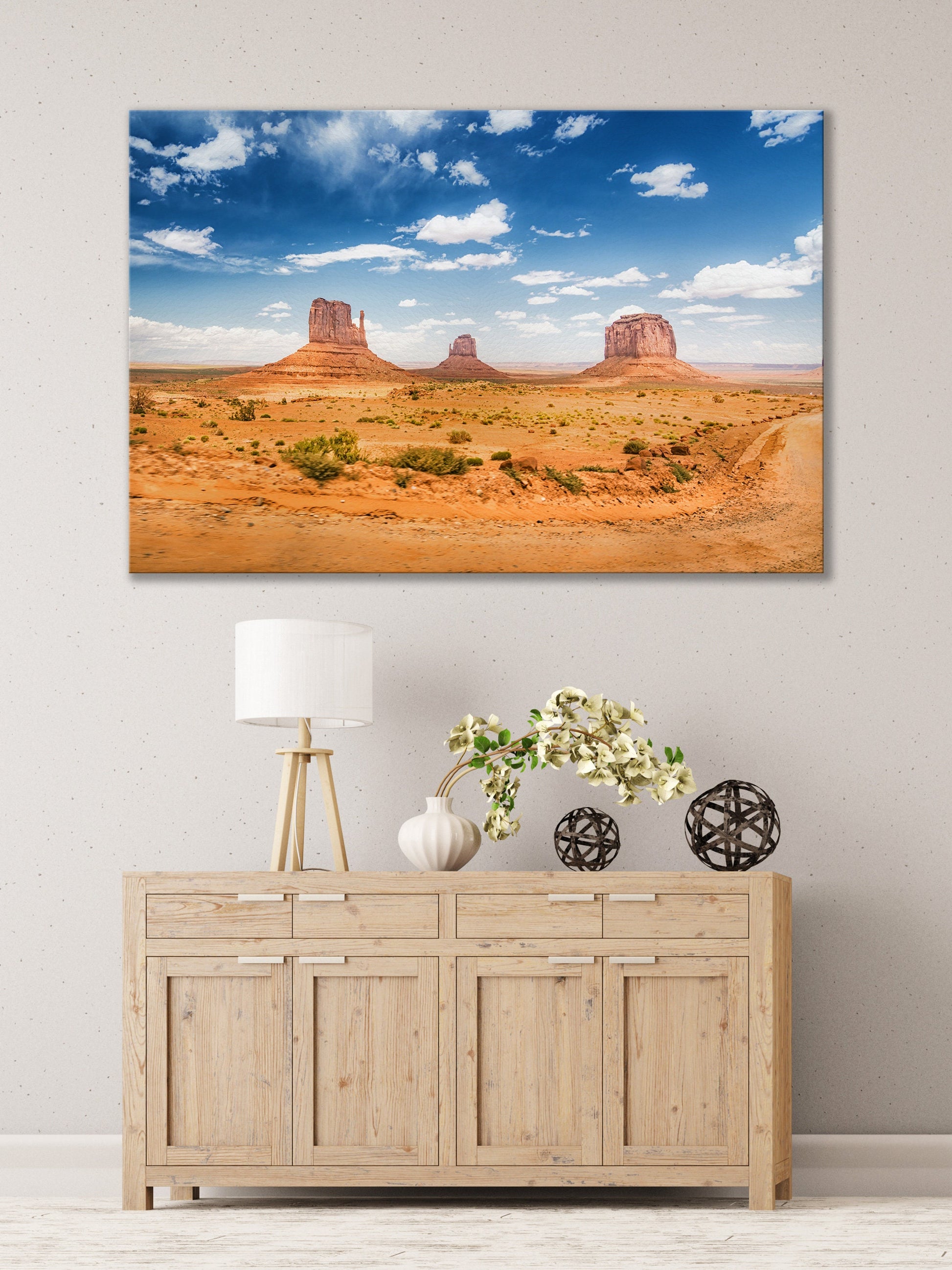 Desert Landscape Monument Valley Framed Canvas Leather Print, Made in Italy!
