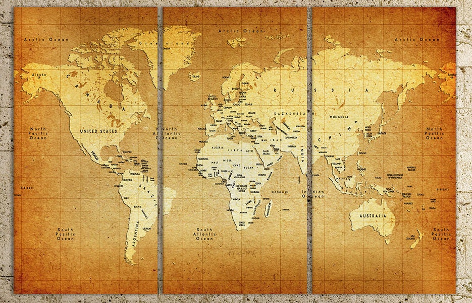Detailed Old World Map Framed Canvas Leather Print