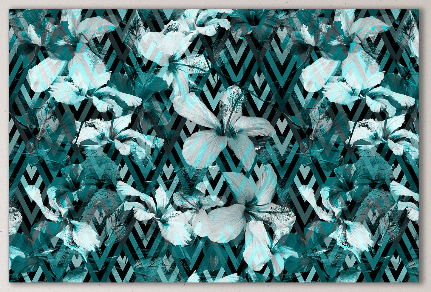 Flower Geometrical Artwork Framed Canvas Leather Print