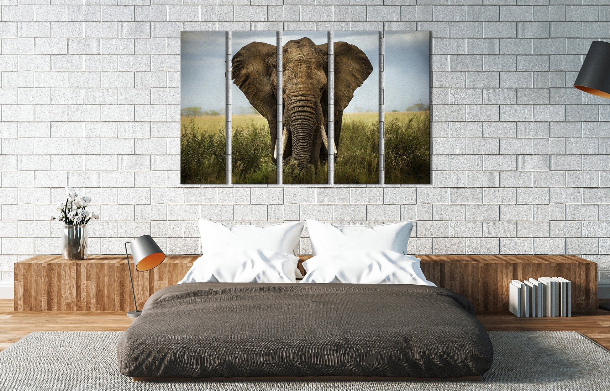 African Elephant Framed Canvas Leather Print
