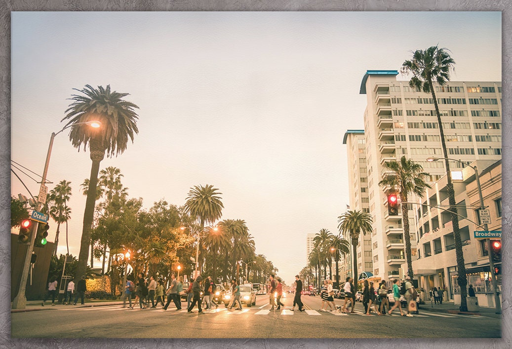 Santa Monica Ocean Ave Framed Canvas Leather Print