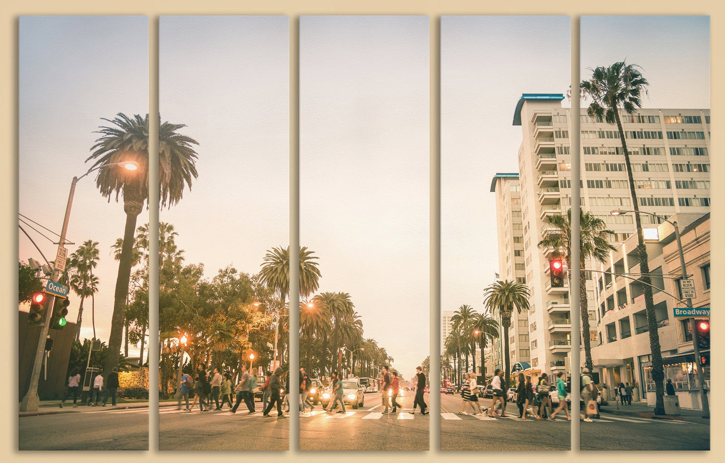 Santa Monica Ocean Ave Framed Canvas Leather Print