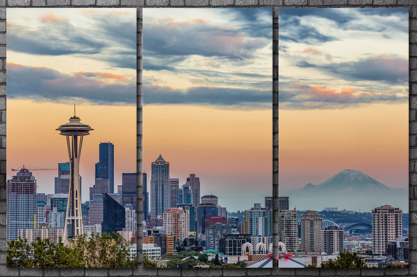 Seattle Skyline Framed Canvas Leather Print