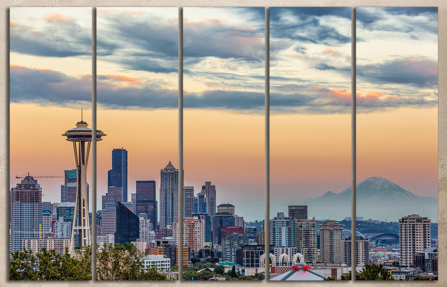 Seattle Skyline Framed Canvas Leather Print