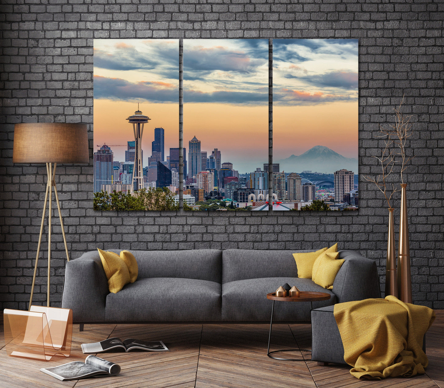 Seattle Skyline Framed Canvas Leather Print