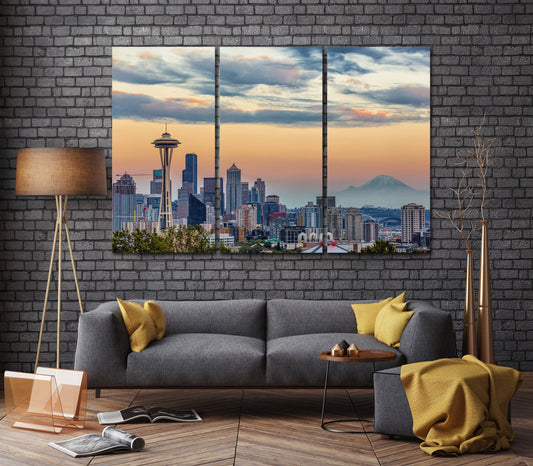 Seattle Skyline Framed Canvas Leather Print