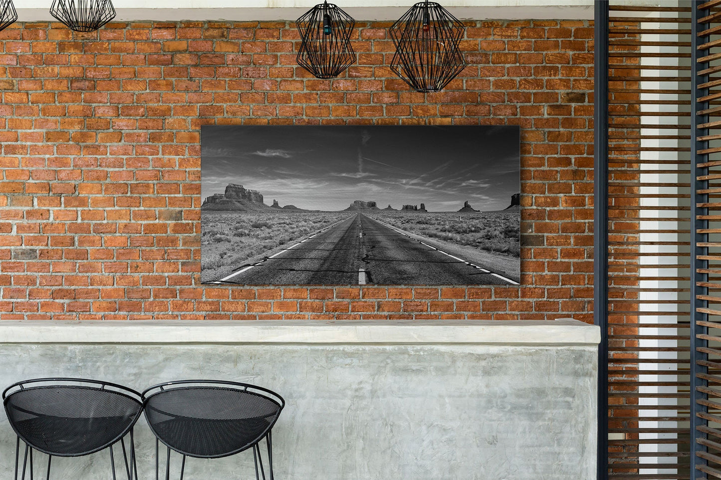 Monument Valley Road B&W Framed Canvas Leather Print