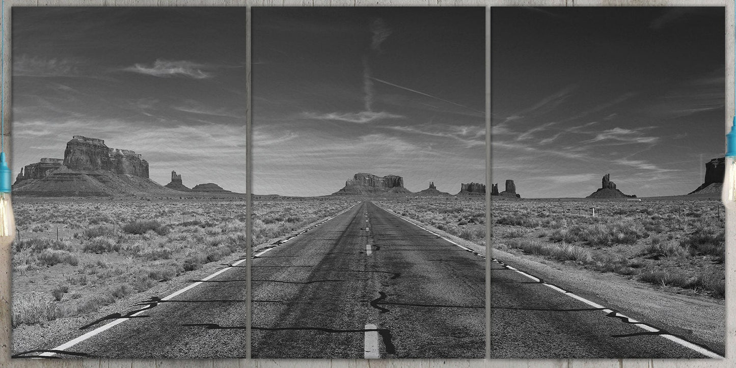 Monument Valley Road B&W Framed Canvas Leather Print