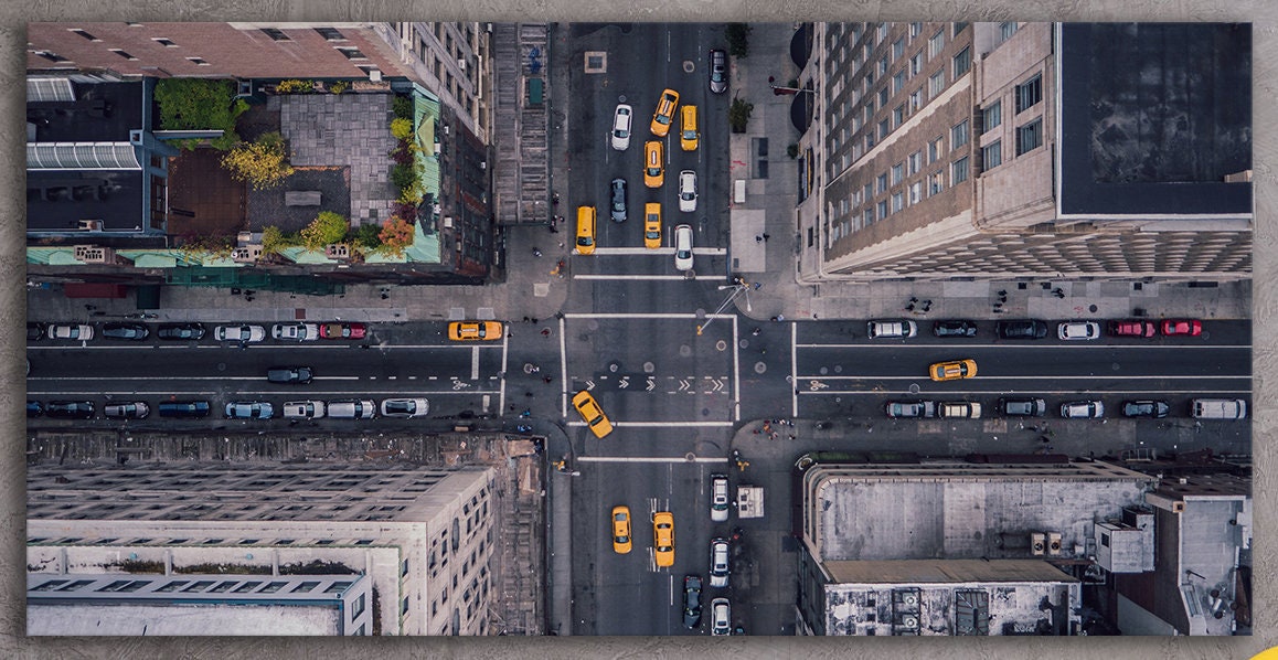 New York 5Th Avenue Aerial Wall Art Canvas Leather Print