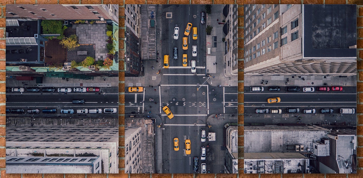 New York 5Th Avenue Aerial Wall Art Canvas Leather Print