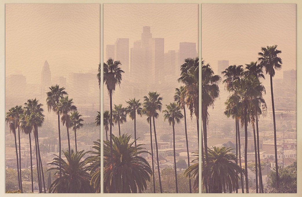 LA Palms Soft Tones Framed Canvas Leather Print