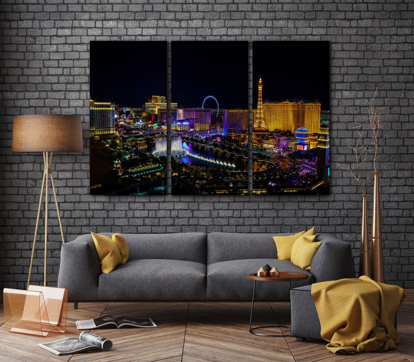 Las Vegas strip aerial framed canvas leather print