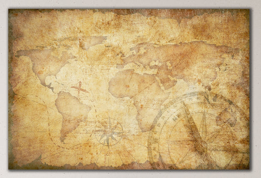 Aged Treasure Map Framed Canvas Leather Print
