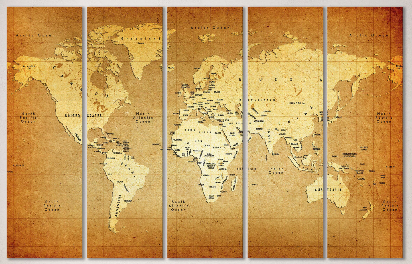 Detailed Old World Map Framed Canvas Leather Print