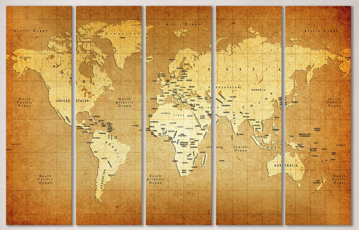 Detailed Old World Map Framed Canvas Leather Print