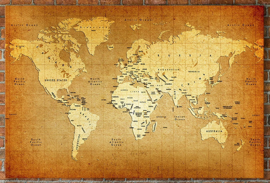 Detailed Old World Map Framed Canvas Leather Print