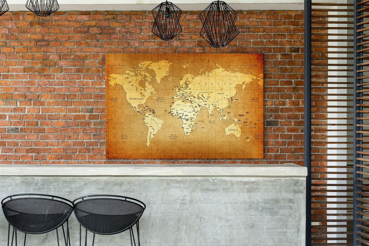 Detailed Old World Map Framed Canvas Leather Print