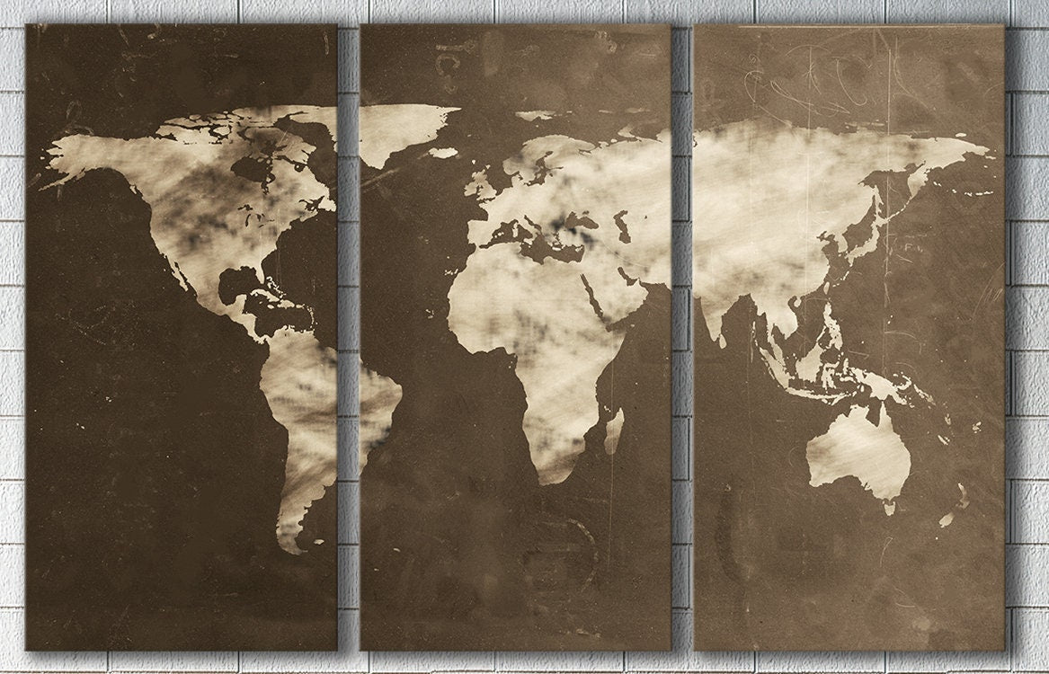 Large World Map Chalkboard Effect Framed Canvas Leather Print