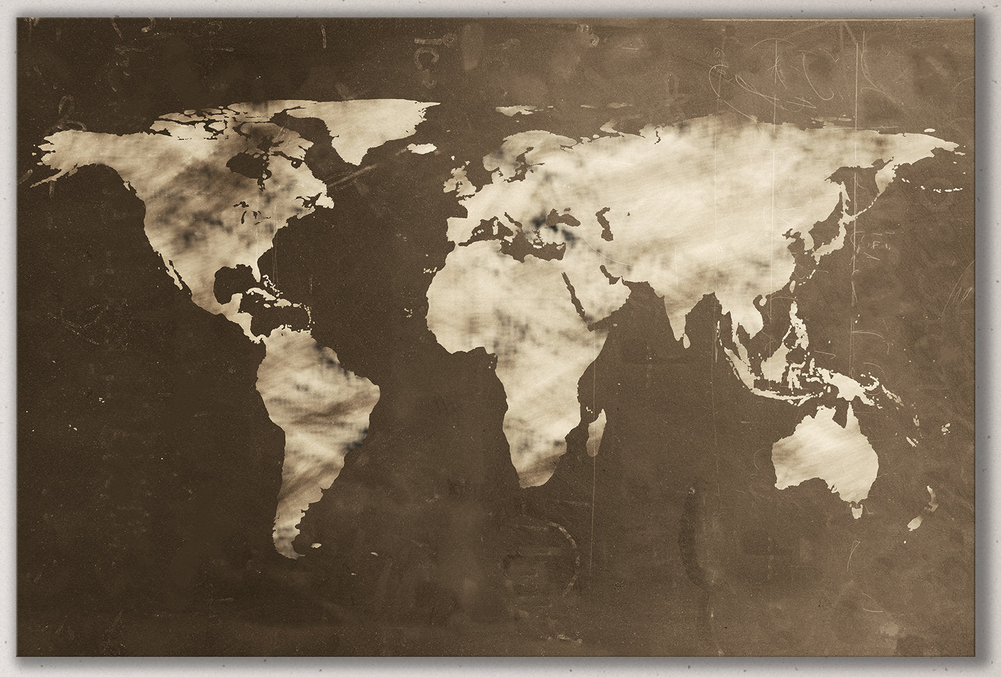 Large World Map Chalkboard Effect Framed Canvas Leather Print