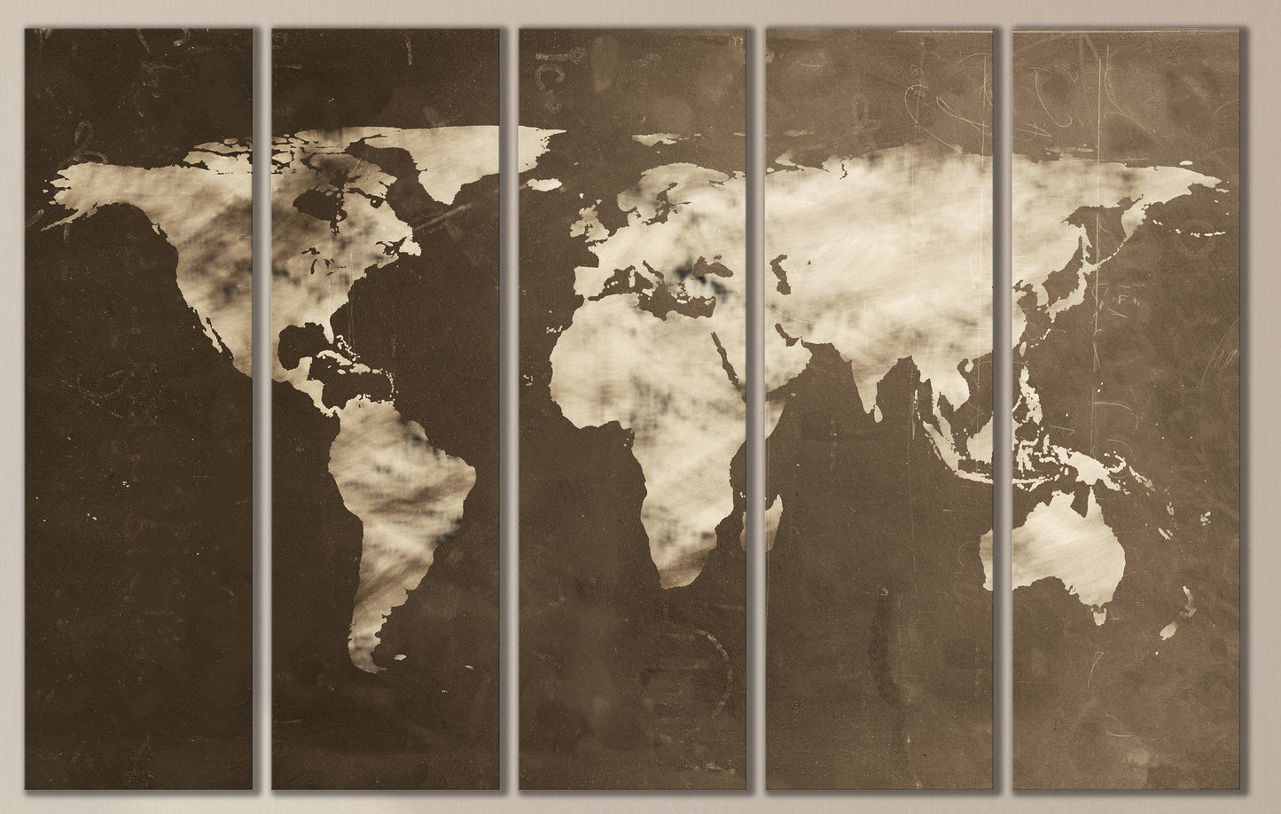 Large World Map Chalkboard Effect Framed Canvas Leather Print