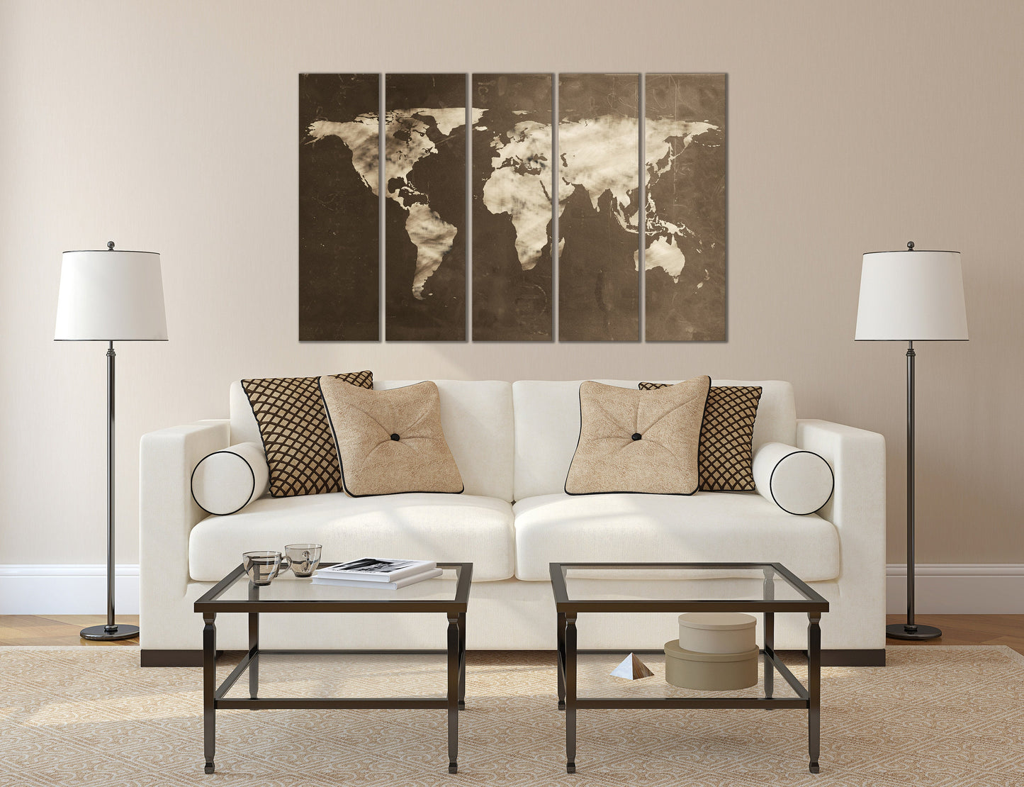 Large World Map Chalkboard Effect Framed Canvas Leather Print