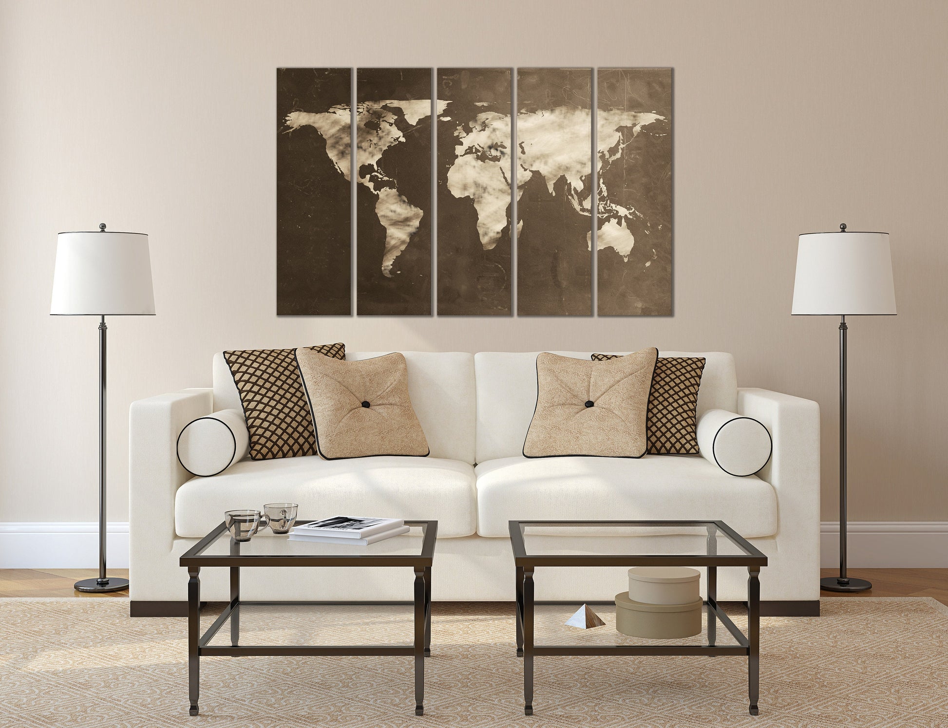 Large World Map Chalkboard Effect Framed Canvas Leather Print