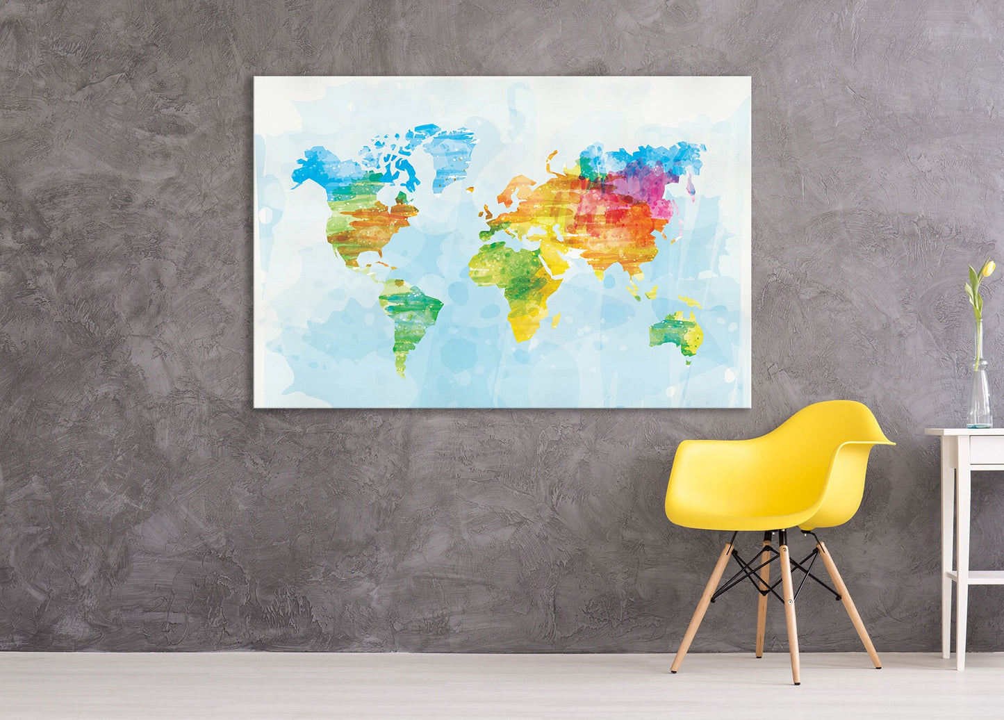 Color Sketched World Map Framed Canvas Leather Print