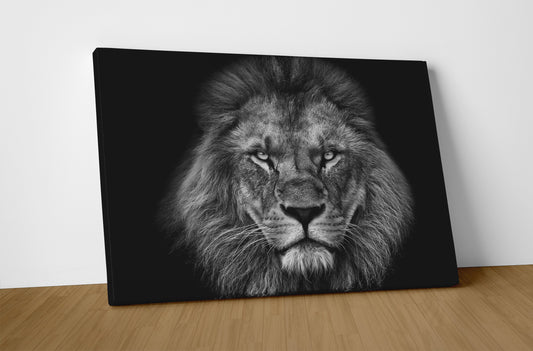 Lion Face Portrait Wall Art Eco Leather Print, Made in Italy!