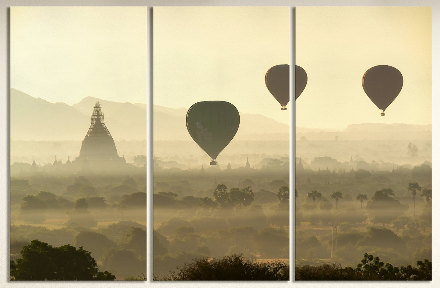 Balloons over Bagan Framed Canvas Leather Print